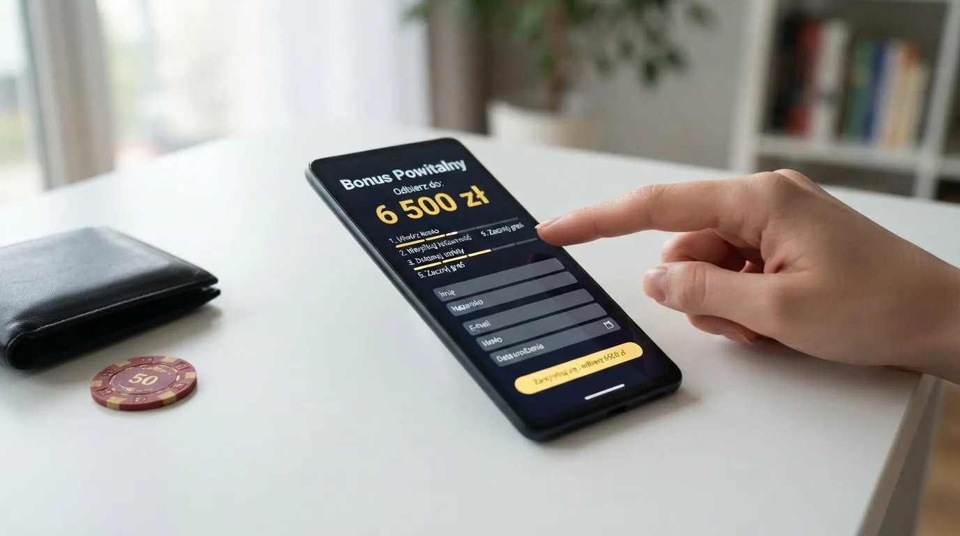 Ekran z warunkami bonusu powitalnego podczas rejestracji w kasynie online
