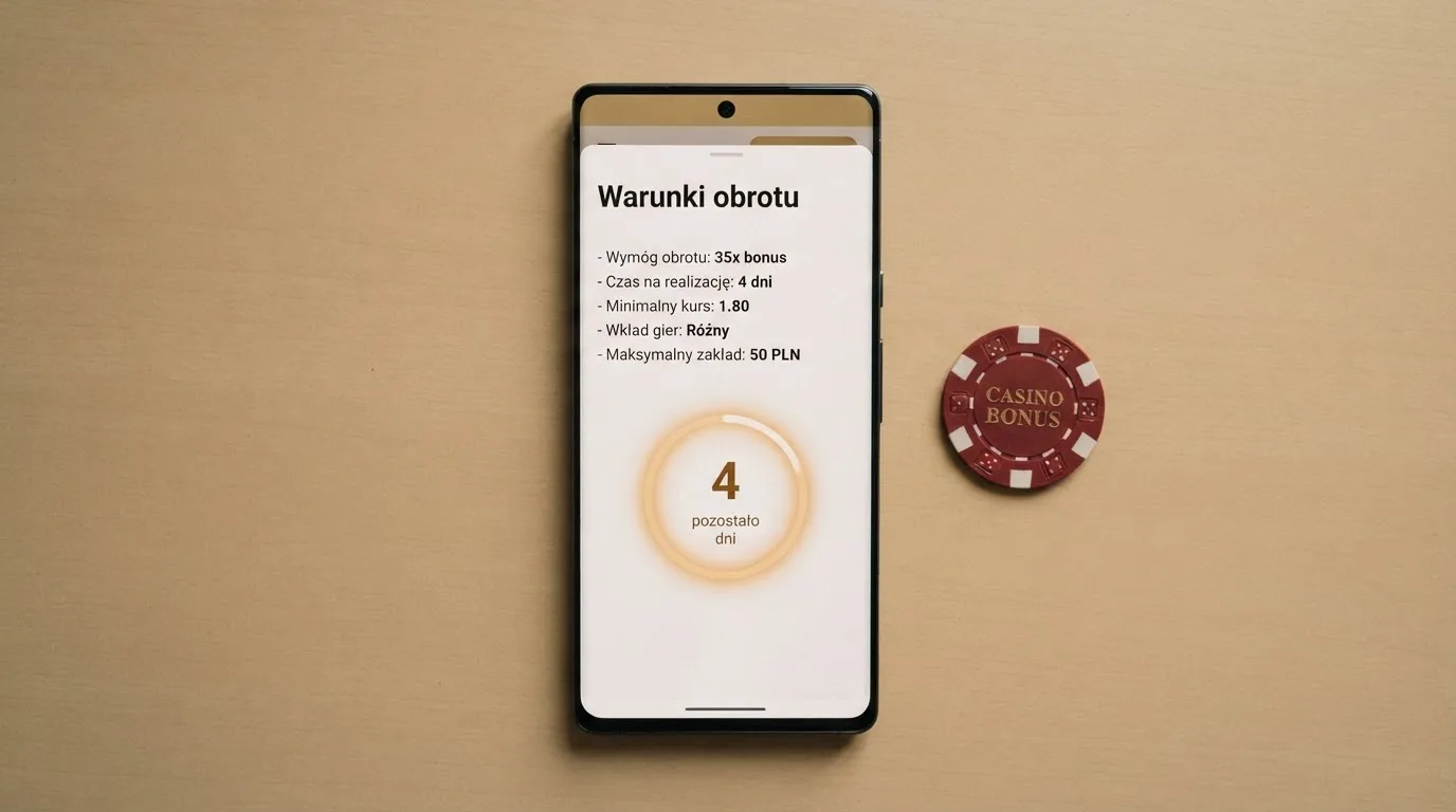 Zbliżenie na telefon z listą warunków promocji i licznikiem odliczającym dni do końca oferty