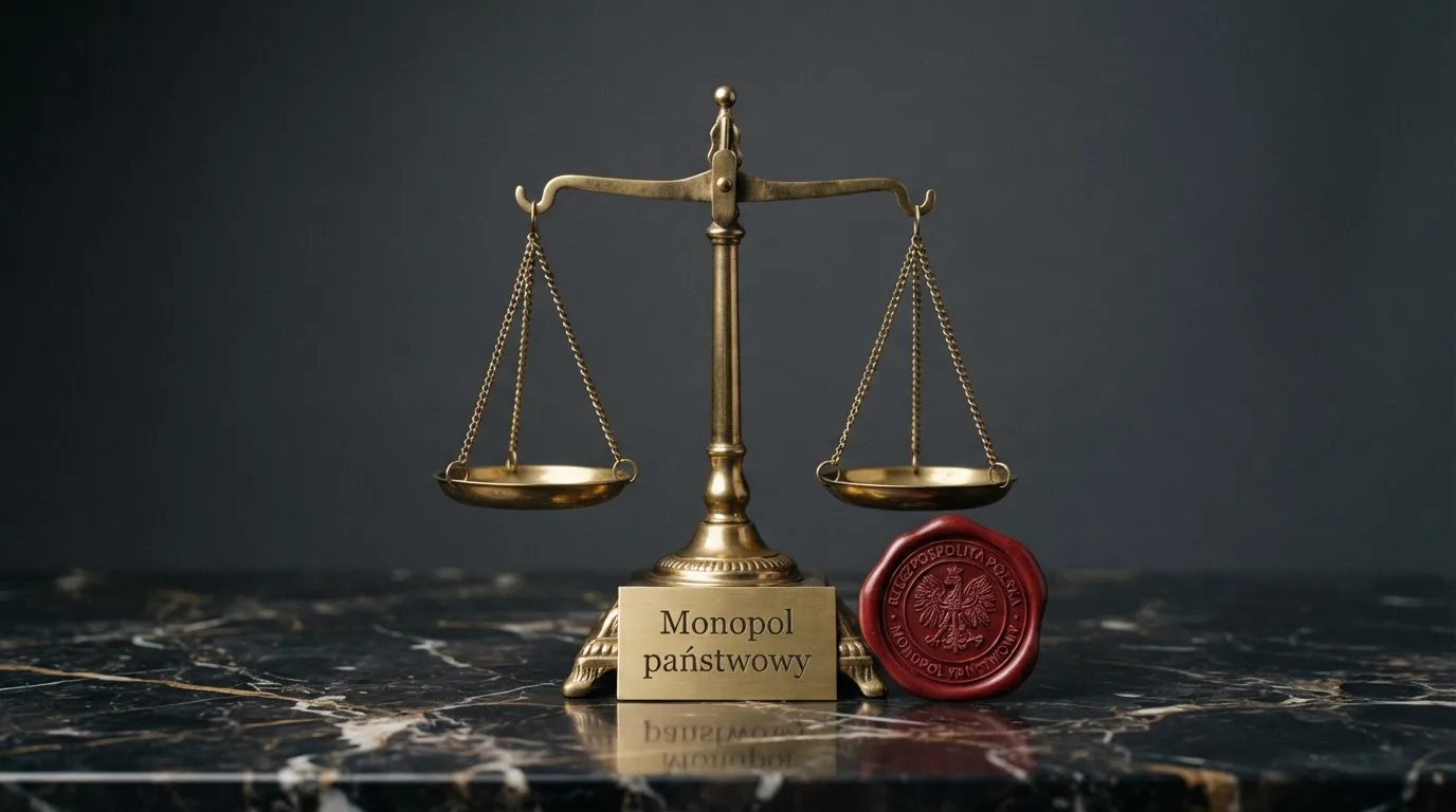 Waga i pieczęć obok napisu o państwowym monopolu na kasyno online