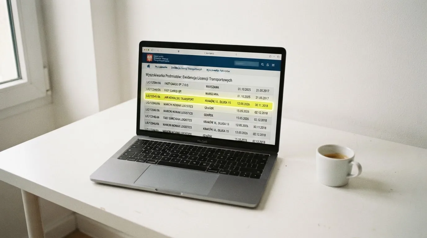 Ekran laptopa z otwartym rejestrem licencji regulatora z Curaçao, w którym jeden wiersz zaznaczono żółtym podświetleniem